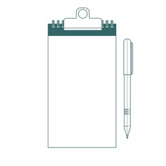 Fototapeta na wymiar Note pad and pen icons. Outlined on white background. Stock flat vector illustration.