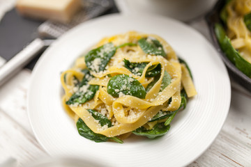 Spinach tagliatelle pasta