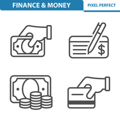 Finance And Money Icons. Professional, pixel perfect icons depicting various finance, money and currency concepts. EPS 8 format.