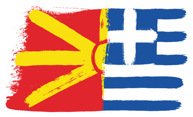 Macedonia Flag & Greece Flag Vector Hand Painted with Rounded Brush