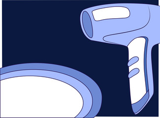 Blue and violet background with frame and hair dryer