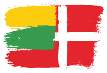 Lithuania Flag & Denmark Flag Vector Hand Painted with Rounded Brush