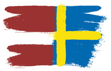 Latvia Flag & Sweden Flag Vector Hand Painted with Rounded Brush