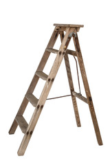 ladder old wooden ladder on white background, isolated - obrazy, fototapety, plakaty