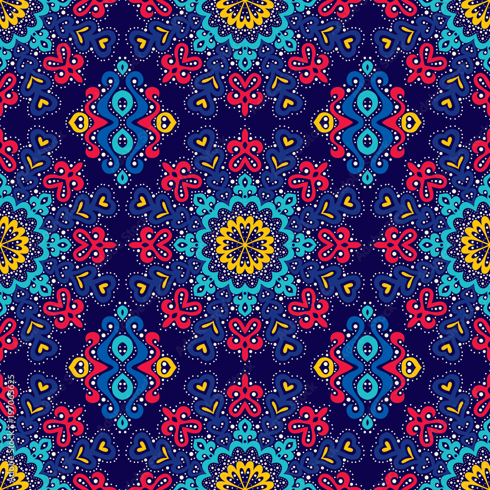 Poster abstract seamless pattern of dots and curls.