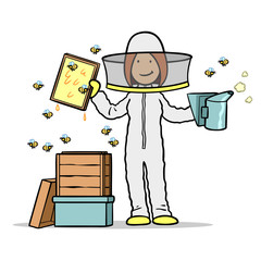 Cartoon Frau als Imkerin in Imkerei