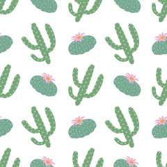 green plants cactus peyote seamless pattern on a white background vector