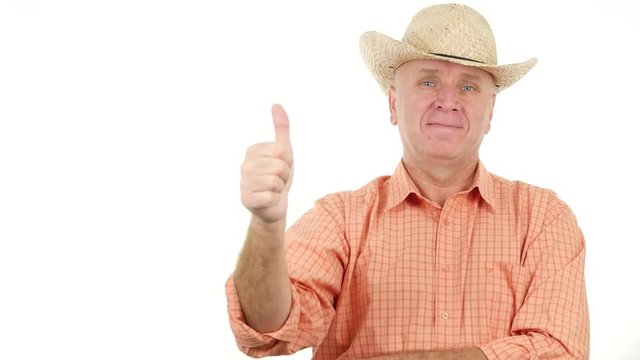 Happy Farmer Smiling Showing Thumbs Up Winner Hands Gestures