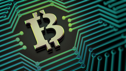 Bitcoin sign symbol electronic money mining 3d illustration