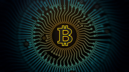 Naklejka premium Bitcoin sign symbol electronic money mining 3d illustration