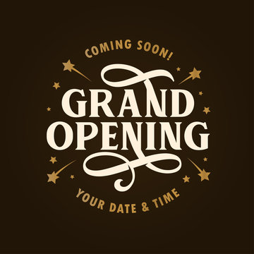 Grand opening template, banner, poster. Vector vintage illustration.