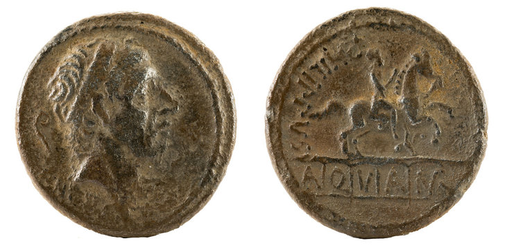 Roman Republic Coin. Ancient Roman silver denarius of the family Marcia.