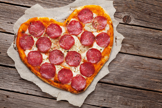 Heart shaped pizza with pepperoni