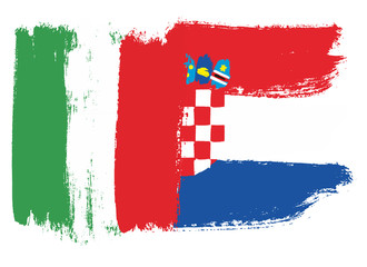 Italy Flag & Croatia Flag Vector Hand Painted with Rounded Brush
