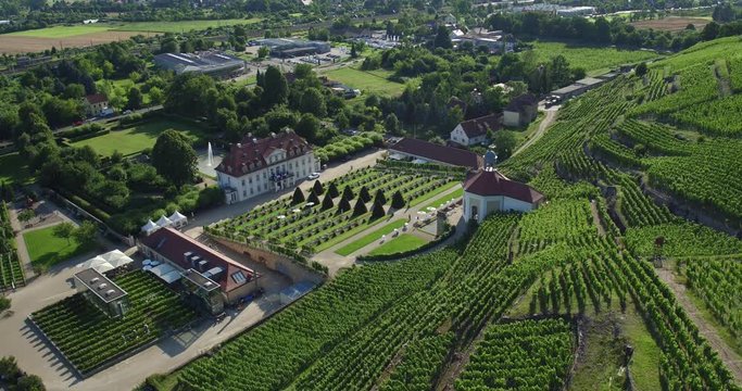 Aerial drone moving forwards - castle wackerbarth in saxony germany 4k