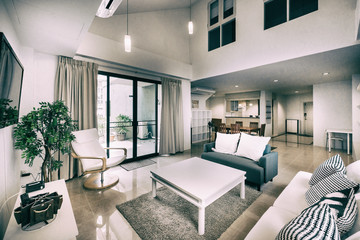 Living room of loft apartment -vintage filter