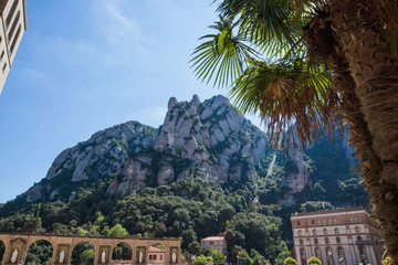 Monastery of Santa Maria de Montserrat. View of Monserat from monastery. Barcelona, Catalonia, Spain