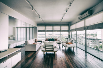 Living room of loft apartment -vintage filter