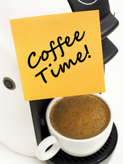 Coffee maker with adhesive note