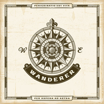 Vintage Wanderer Label. EPS10 vector illustration in retro woodcut style with transparency.