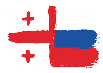 Georgia Flag & Russia Flag Vector Hand Painted with Rounded Brush
