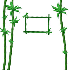 Green bamboo on white square frame with frame