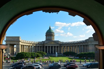 Framed view thru window Petersburg Russia Kazan Cathedral 
