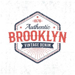 Brooklyn authentic vintage emblem in American classic style. Grunge worn textures on separate layer and easily turn off.
