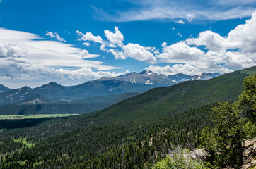 Fototapeta premium Frontier land. Green Wooded Mountain Valley, Rocky Mountain National Park. Colorado