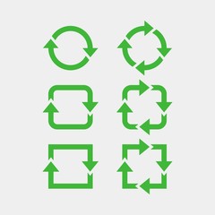 Recycling flat vector icons set. Arrows flat vector icons set