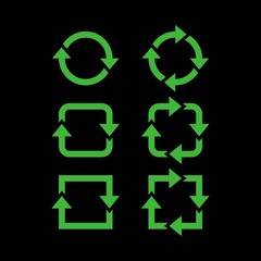 Obraz premium Recycling flat vector icons set. Arrows flat vector icons set