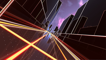 Abstract 3D city with luminous lines