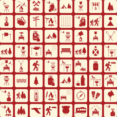 Set of travel and camping equipment icons