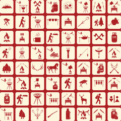 Set of travel and camping equipment icons