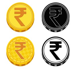 Set of coins with money symbols of India. Vector illustration.
