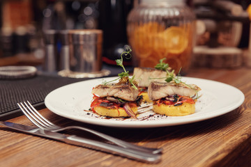 Fried fish and polenta, toned