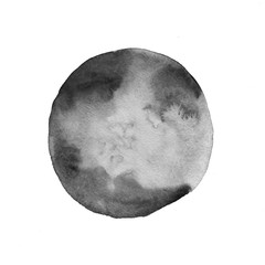 Abstract watercolor hand painted monochrome circle texture. Abstract artistic element isolated on white background.