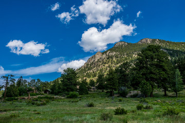 Fototapeta na wymiar Green summer mountain valley, Rocky Mountain National Park. Colorado. Nature of North America, USA