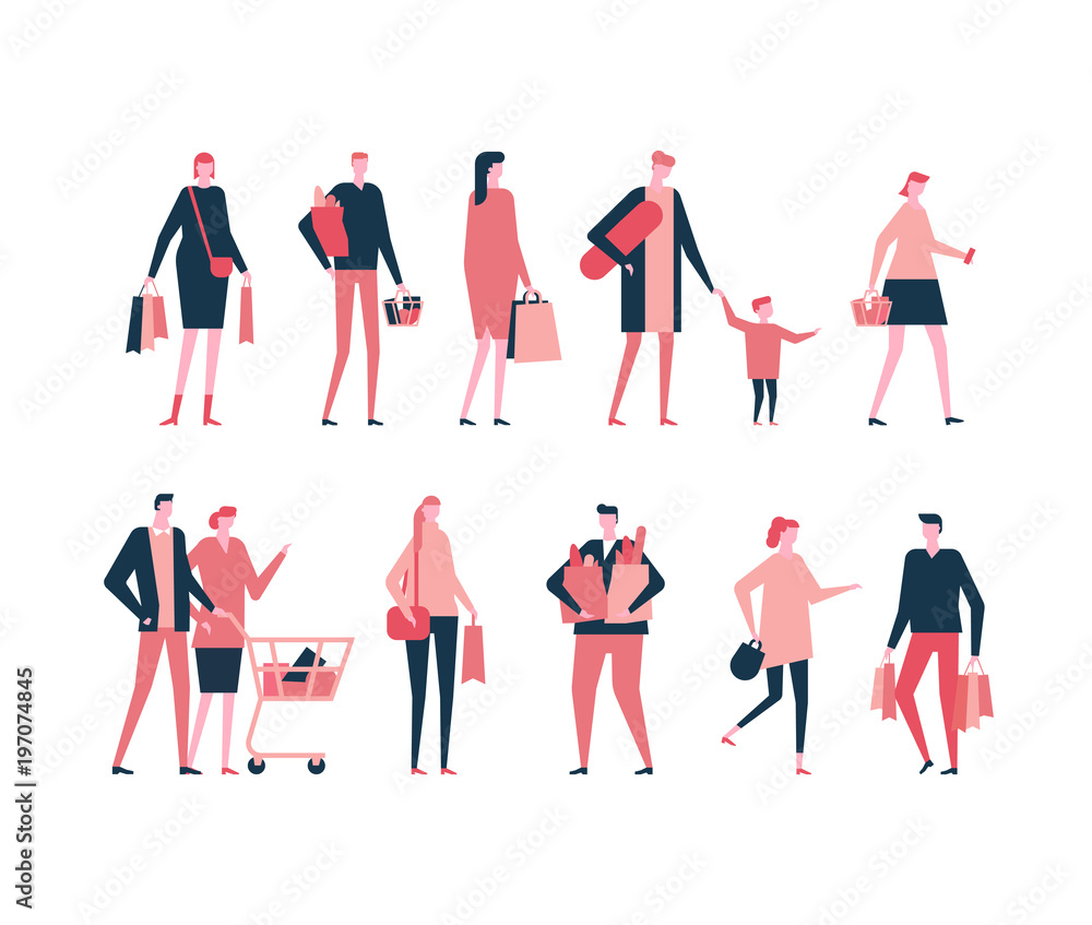 Poster shopping - flat design style set of isolated characters