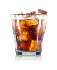 Cola cocktail with ice cubes or cuba libre isolated on white background. Clipping path