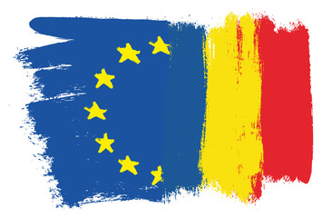 European Union Flag & Romania Flag Vector Hand Painted with Rounded Brush