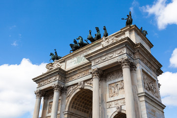 Fototapeta na wymiar Triumph Arc - Arco Della Pace in Sempione park in Milan, Italy