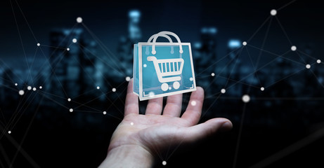 Businessman using digital shopping icons 3D rendering