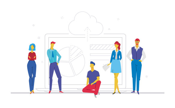Business team analyzing results - flat design style colorful illustration