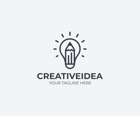 Light bulb and pencil logo template. Creative idea vector design. Smart writer logotype