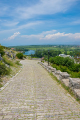 The road made of cobblestones to the ancient fortress of Rozafa
