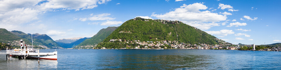 Fototapeta na wymiar Panoramic view of Como city and lake near Milan in Italy