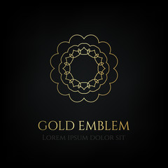 Decorative golden round emblem. Ornamental vector motif.
