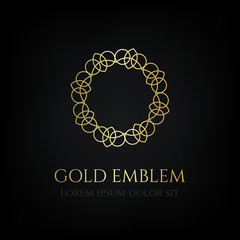 Decorative golden round emblem. Ornamental vector motif.