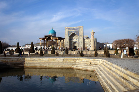 Arhitectural complex of Ulugh Beg madrasa view in Gijduvon, Uzbekistan